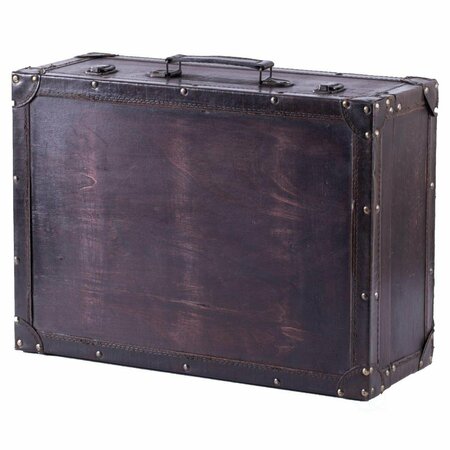 PAISAJE 7 x 18 x 13 in. Vintage Style Wooden Suitcase with Leather Trim; Brown PA3177801